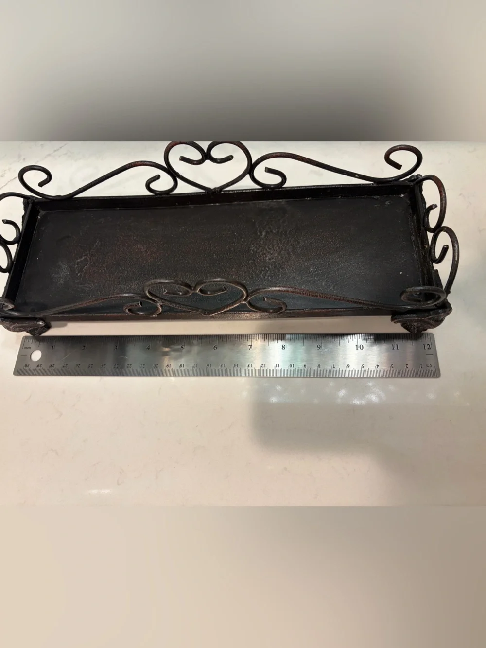 Decorative Iron Scroll Tray in Rustic Brown